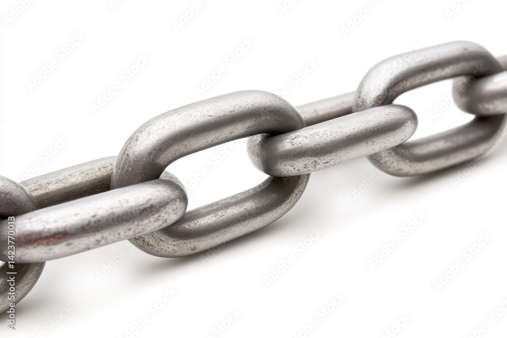 Close-up of a metal chain. Links connected in a row Close-up of a metal chain. Links connected in a row
