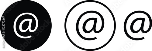 @ button sign icon set. Email address vector collection isolated on transparent background. Containing at, address sign, arobase, arroba and mention someone contact account.