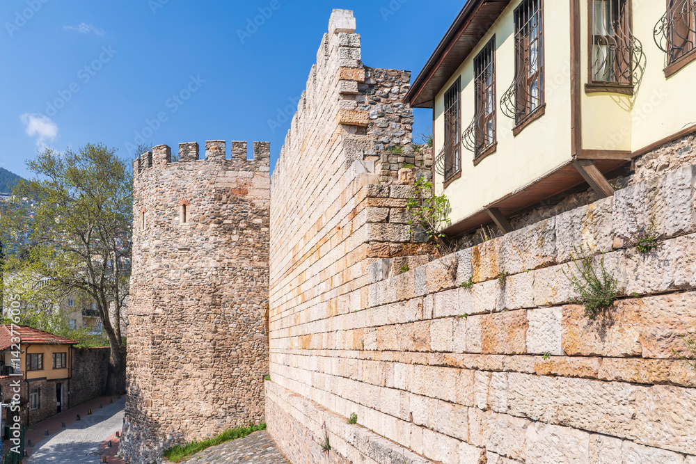 The Tahtakale Gate of Bursa Castle in Bursa City of Turkey