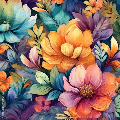 Wallpaper Mural  滲んだ水彩絵の具のような花の模様 Torontodigital.ca