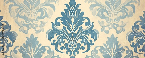 Blue damask pattern creating elegant vintage wallpaper design