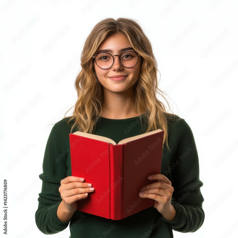 Female student holding a textbook and taking notes, isolated on pure white background, ideal for stock Female student holding a textbook and taking notes, isolated on pure white background, ideal for stock