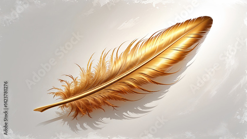 Elegant Golden Feather Isolated On White Background Symbolizing Luxury And Sophistication