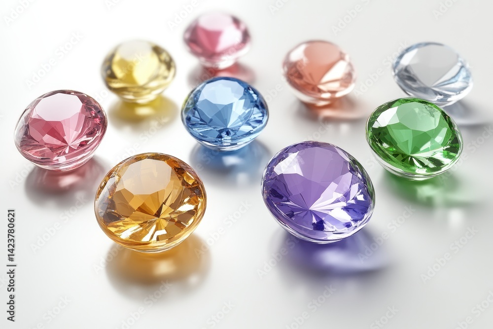 A Spectrum of Faceted Gems, Captivating Display of Varied Colors and Brilliance A Spectrum of Faceted Gems, Captivating Display of Varied Colors and Brilliance
