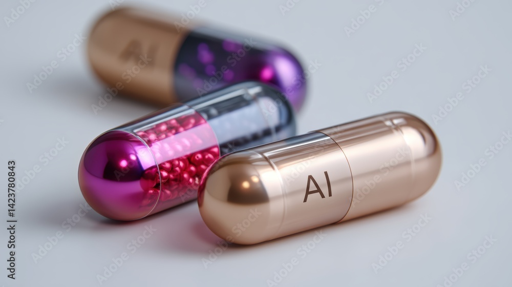 AI and health Macro shot of two medical capsule pills AI and health Macro shot of two medical capsule pills