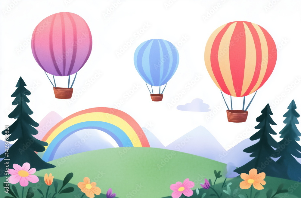 Naklejka premium hot air balloons, and trees
