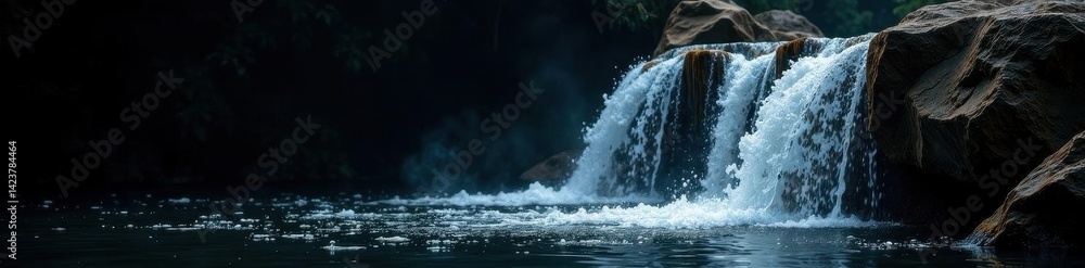 custom made wallpaper toronto digitalIsolated waterfall, cascading water, black backdrop, motion, horizontal, serenity
