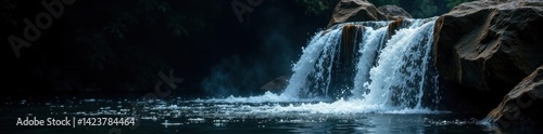 Wallpaper Mural Isolated waterfall, cascading water, black backdrop, motion, horizontal, serenity Torontodigital.ca