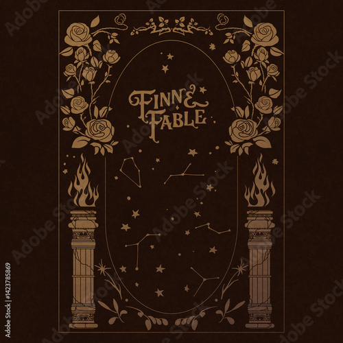 Cuadro en lienzo Fabulous vector frame with columns, wild roses and constellations
