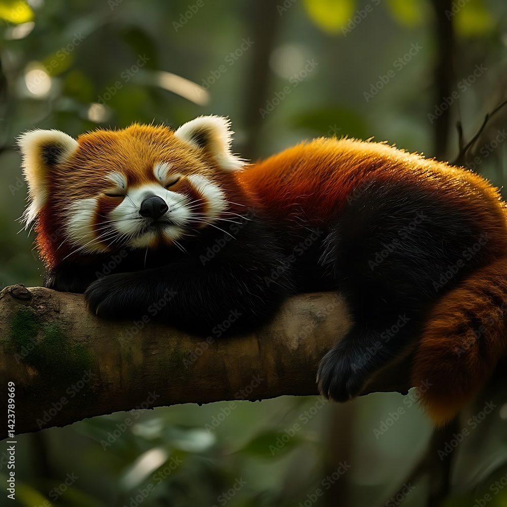 Naklejka premium Red panda resting peacefully on a branch