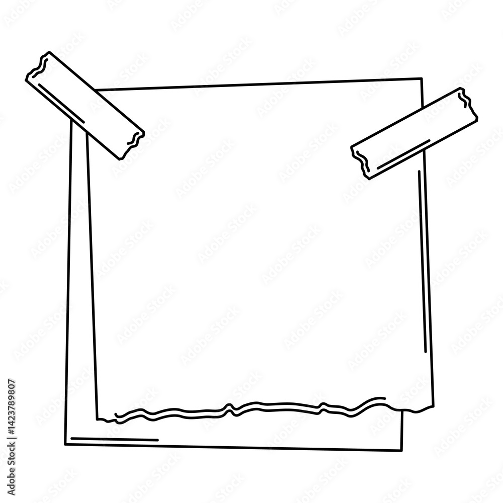 Paper note with sticky tape. Frame or background for reminder.