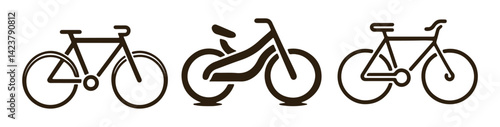 Three Bicycle Types Road Bike Mountain Bike and Tandem Bike Illustrations