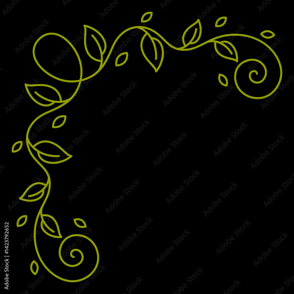 Floral curling corner. Decorative nature swirling frame with leaves.
