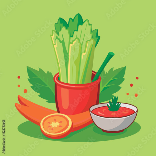 Fresh celery. carrots. and tomato sauce.
