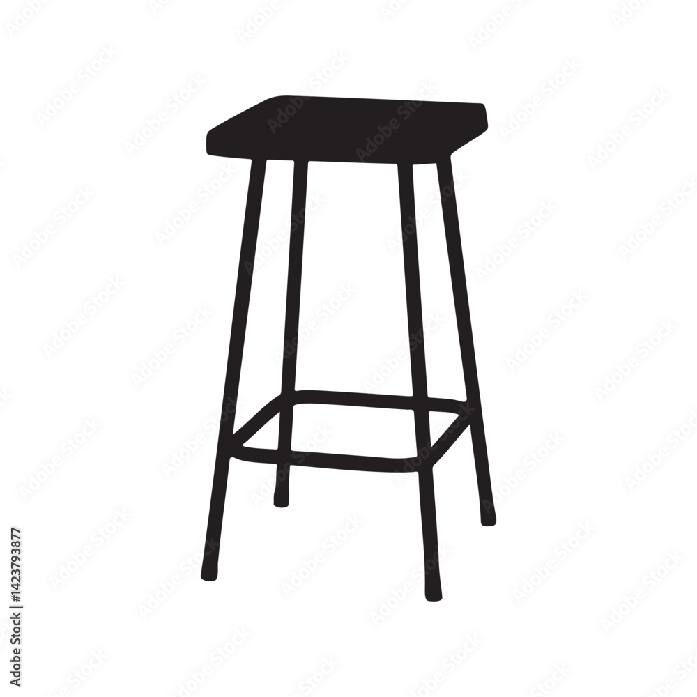 Minimalist Bar Stool Silhouette Vector with Four Legs Minimalist Bar Stool Silhouette Vector with Four Legs