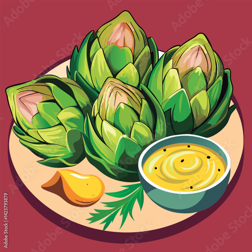 Fresh artichokes with aioli dip.