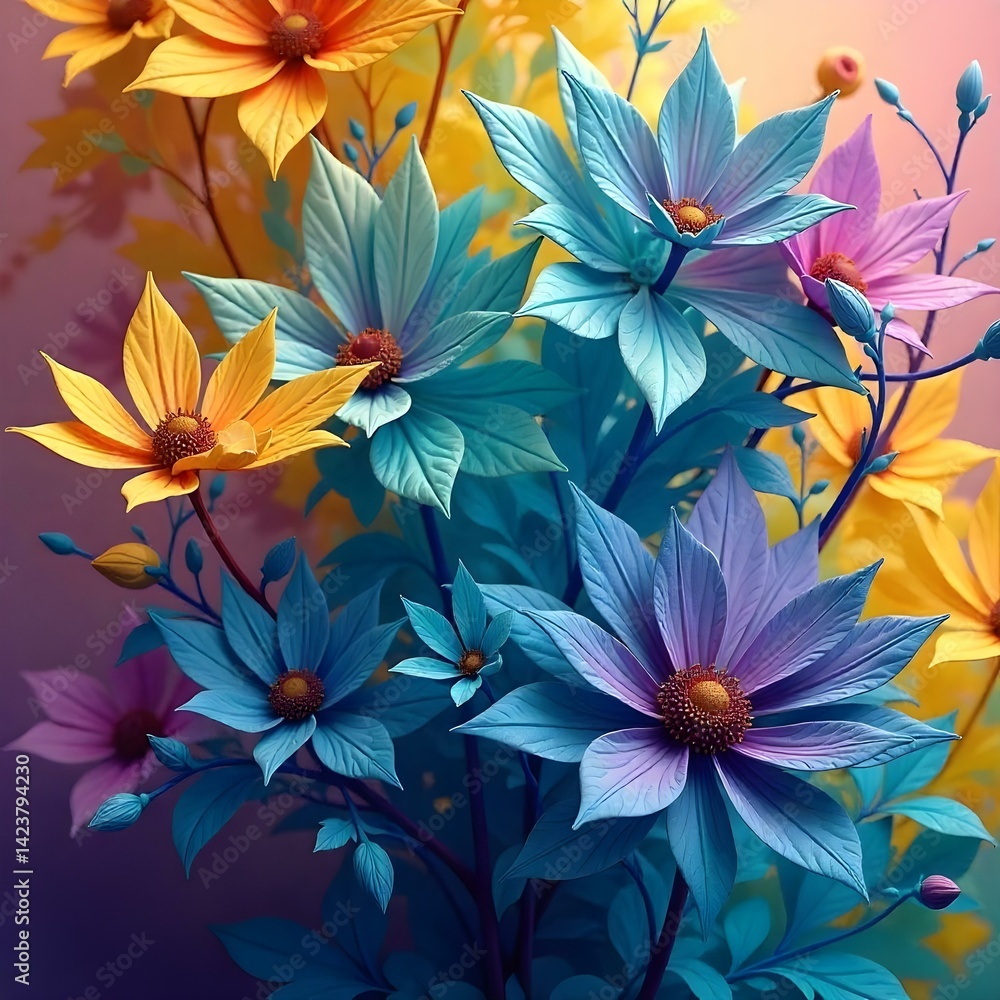 Nature’s Palette: Colorful Flowers in an Abstract Style with Soft, Dynamic Brushstrokes Nature’s Palette: Colorful Flowers in an Abstract Style with Soft, Dynamic Brushstrokes
