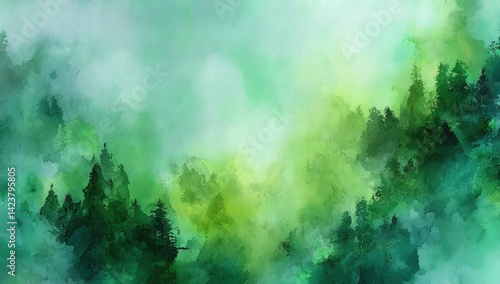 green watercolor background, abstract green Watercolour painting textured,green Wave pattern watercolor on white	
