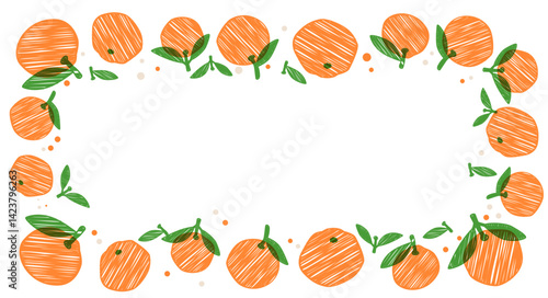 Fresh orange fruit frame on white background. Vector summer banner illustration