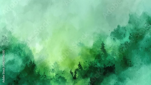 green watercolor background, abstract green Watercolour painting textured,green Wave pattern watercolor on white	
