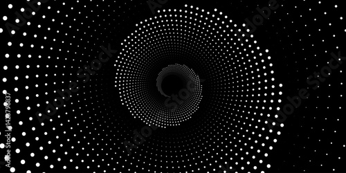 Swirling radial background. Black and white Halftone dotted background Pop art overlay texture.