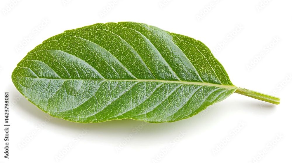 Obraz premium Single Green Leaf with White Background.