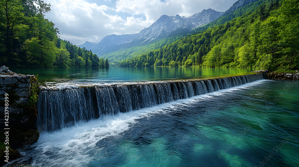 Fototapeta premium Hydroelectric dam design concept showcasing sustainable water energy production