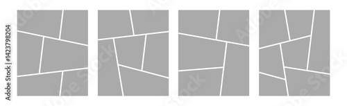 Set of collage grid manga comic storyboard layout panel blank template. Empty page frame for comic book, photo collage, poster, flyer. Vector illustration