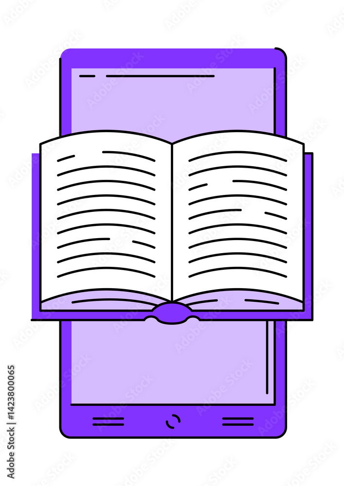 Smartphone with open book. Digital library concept