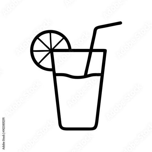Illustration of a refreshing drink with straw and lemon slice, summer beverage illustration vector icon, juice
