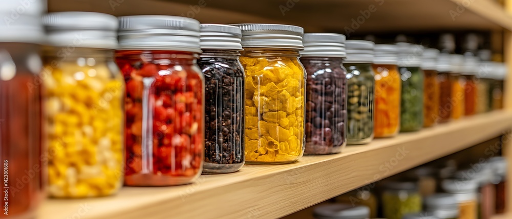 Organized pantry with glass jars Organized pantry with glass jars