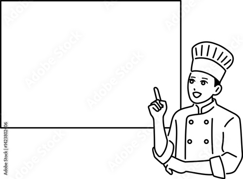指を立ててひらめいている男性の料理人とフレーム