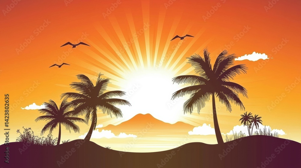 Sunset over tropical landscape with palm trees scenic view nature photography relaxing atmosphere Sunset over tropical landscape with palm trees scenic view nature photography relaxing atmosphere