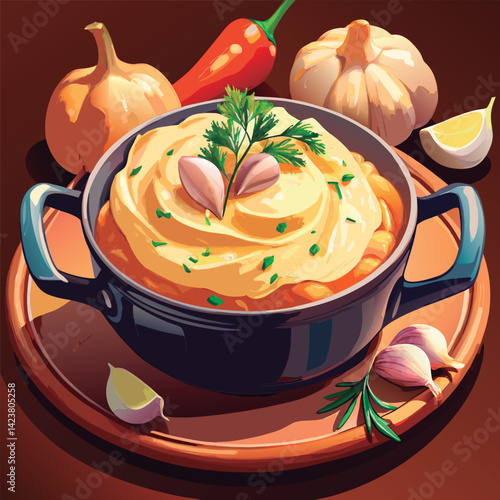 Delicious creamy mashed potatoes in a pot.