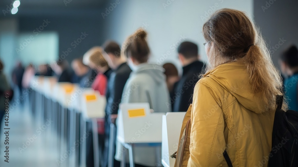 Voters queueing indoors for election Voters queueing indoors for election
