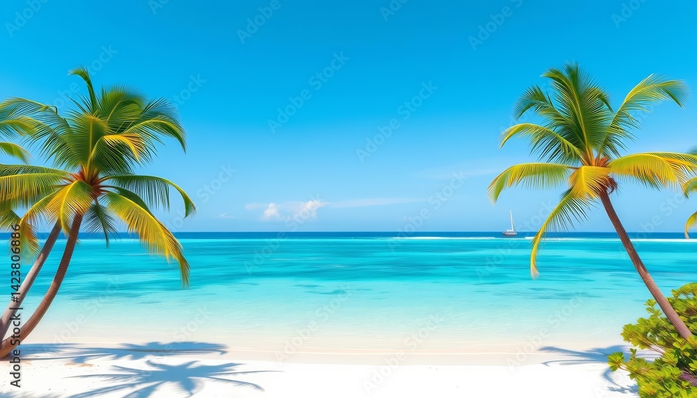 Azure waters lap white sand, swaying palms frame turquoise lagoon, nature, beach Azure waters lap white sand, swaying palms frame turquoise lagoon, nature, beach