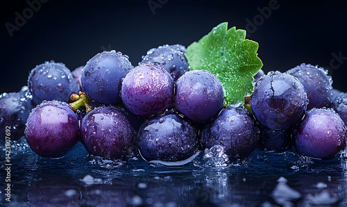 Wallpaper Mural Freshly harvested grapes glistening with water droplets on a dark reflective surface Torontodigital.ca