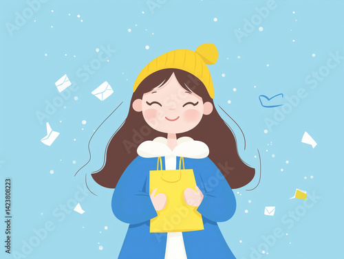 Happy girl celebrating with shopping bag.