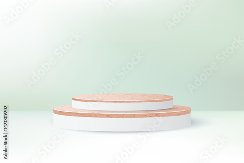 Abstract 3D room with realistic cylinder pedestal podium set. Minimal scene for product display presentation. Vector geometric platform. Stage for showcase.
