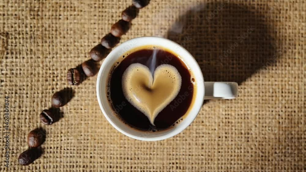 Cup of coffee with a heart shape 