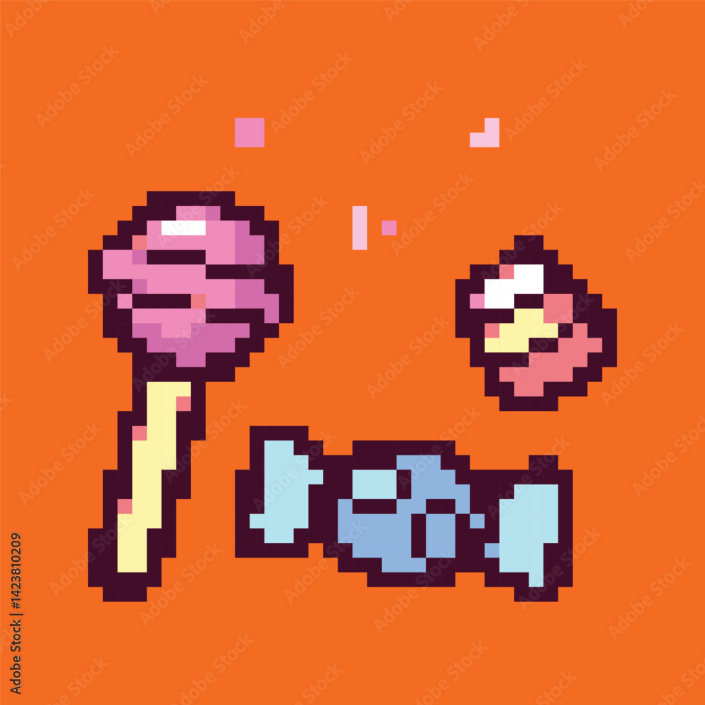 Fototapeta premium Pixel art icons for birthday celebration, fun and festive