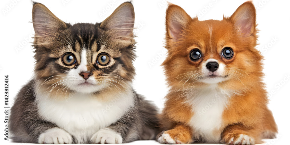 Obraz premium Adorable Cat And Dog Portrait Illustration Against Transparent Background
