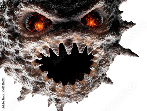 3D Illustration Of A Monster Face With Glowing Eyes And Teeth On Transparent Isolated Background