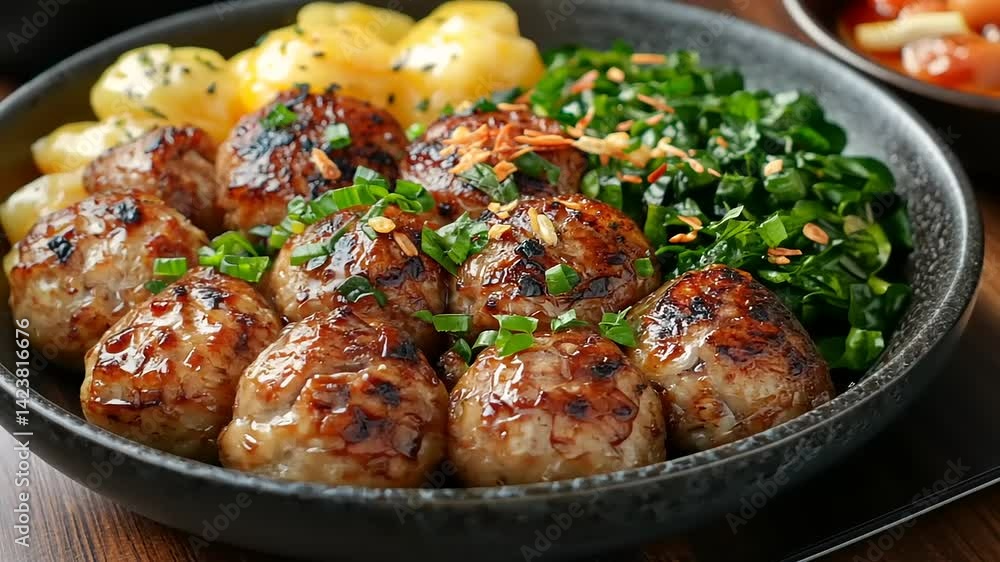 Delicious meatballs with sides Delicious meatballs with sides