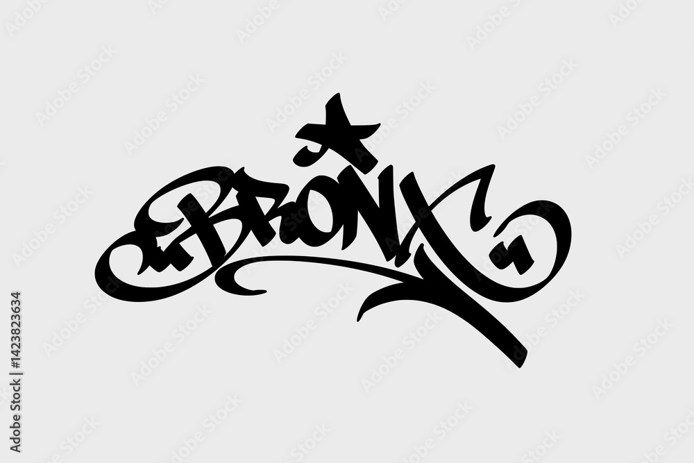 Naklejka premium Graffiti tag text “Bronx” in bold street art style. Hand-drawn vector lettering with raw urban attitude and hip hop roots. Isolated on white background, perfect for prints, design, or digital use.