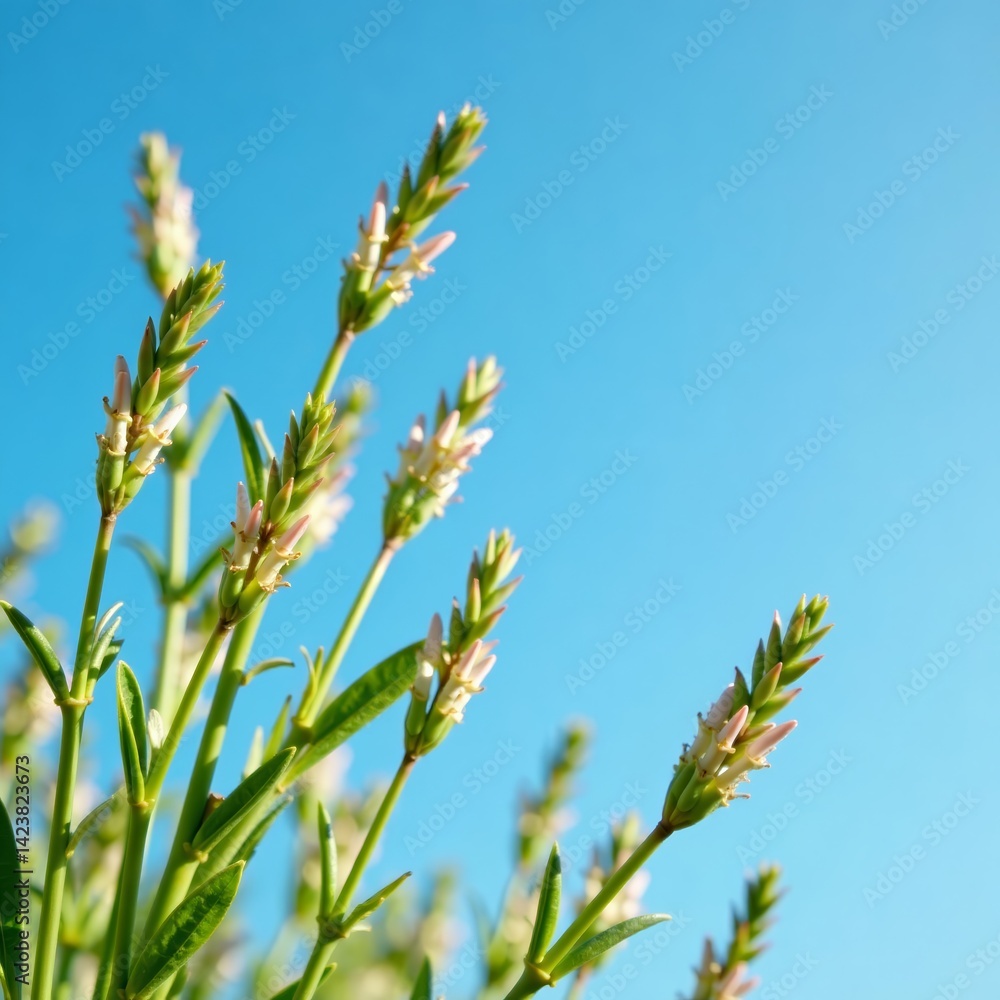 Close-up of aromatic herbs under blue sky, fresh and natural, fresh, sky Close-up of aromatic herbs under blue sky, fresh and natural, fresh, sky