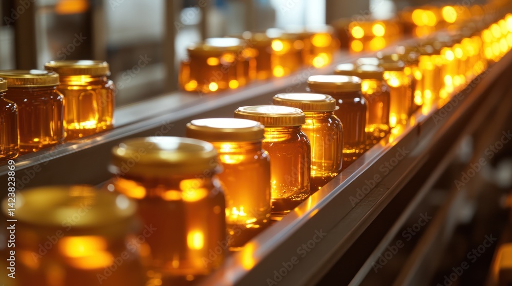 Automated honey jar production line in operation, showcasing efficient manufacturing process