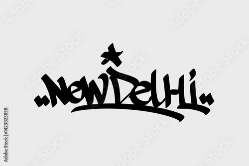 New Delhi graffiti tag in bold, urban street art style. This vibrant vector artwork on a white background reflects the energy of India’s capital, ideal for cultural, travel, and creative projects.