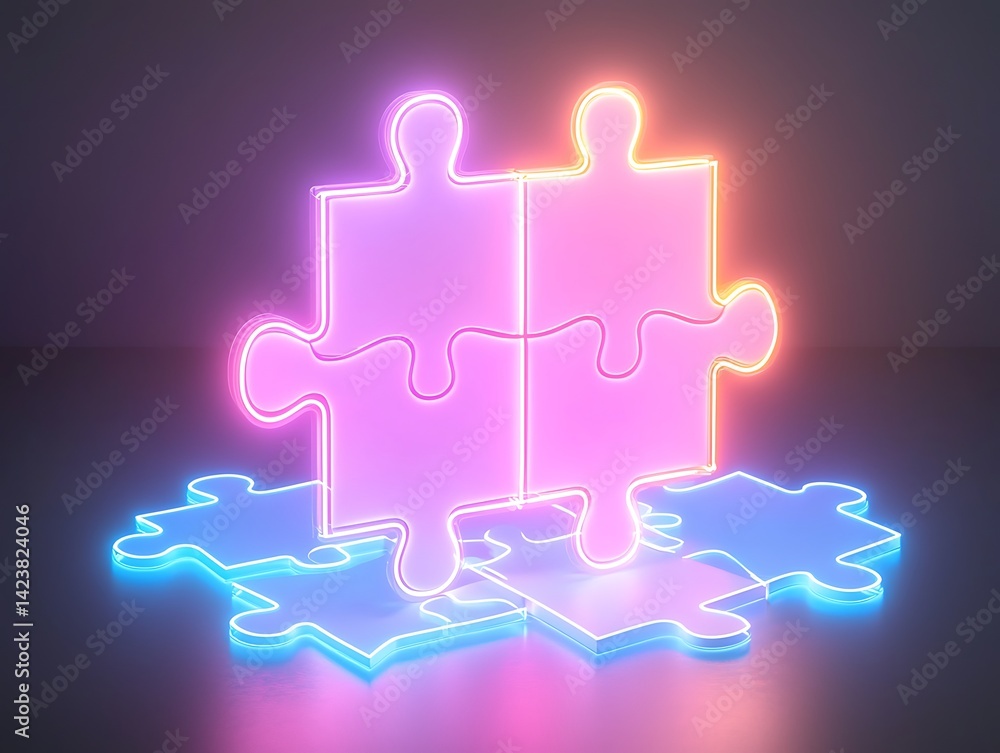 Neon Puzzle Pieces Combine Neon Puzzle Pieces Combine