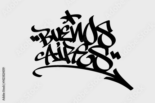 Buenos Aires graffiti tag in bold street art vector style. Urban lettering on white background, ideal for Latin American themes, city-inspired designs, and digital artwork projects.